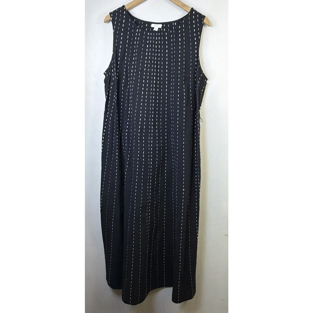 J. Jill XL Pure Embroidered Maxi Dress black white pinstriped bohemian classic - Picture 2 of 14